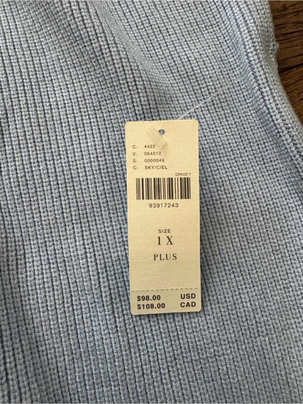 Maeve Light Sky Blue Ribbed Crewneck Sweater - 1X